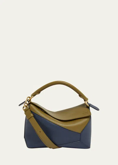 Loewe Puzzle Edge Small Top-handle Bag In Bicolor Leather In 6785 Oliveabyss B