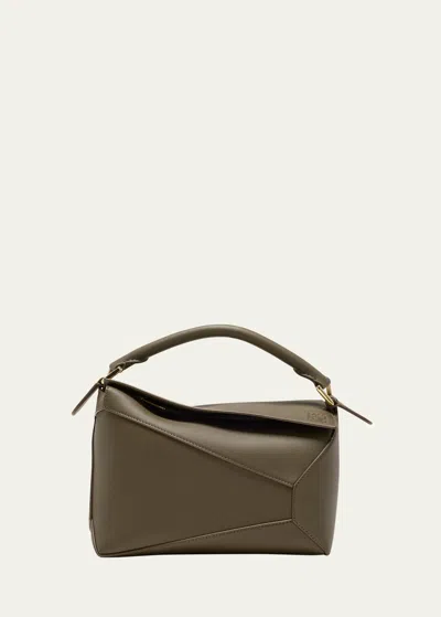 Loewe Puzzle Edge Small Top-handle Bag In Leather In Dark Khaki Green