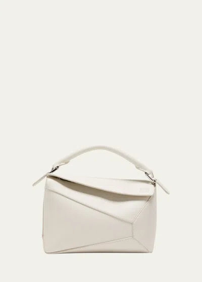 Loewe Small Puzzle Edge Leather Shoulder Bag In Soft White