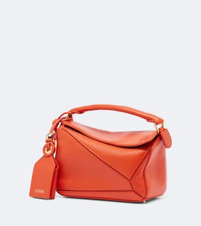 Loewe Puzzle Featherlight Mini Leather Top-handle Bag In Orange