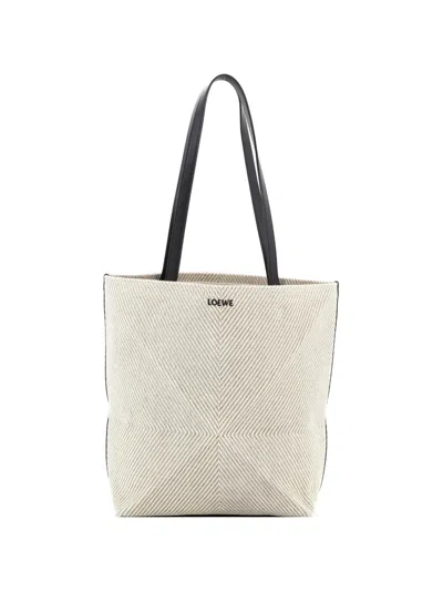 Pre-owned Loewe Puzzle Fold Canvas Medium Tote Bag In Neutral