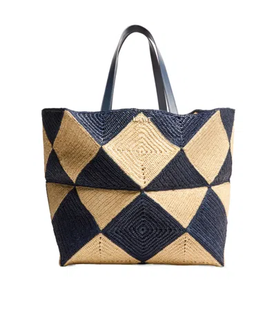 Loewe Puzzle Fold Diamond Xxl Tote In Raffia In Black