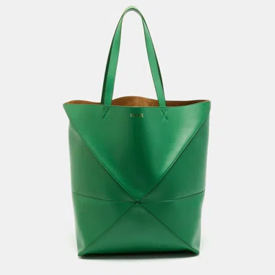Pre-owned Loewe Puzzle Fold Extra Large Green Leather Tote