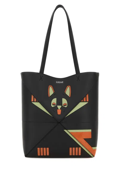 Loewe Puzzle Fold Futur Cat M Tote In Black