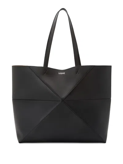 Loewe Puzzle Fold Horizontal M Tote Bag In Black