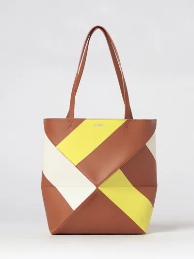 Loewe Puzzle Fold Large Bicolour Calfskin Tote Bag In Brown