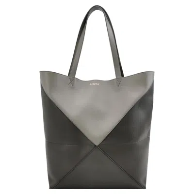 Pre-owned Loewe Puzzle Fold Large Black Grey Calfskin Leather Tote Bag In Gray