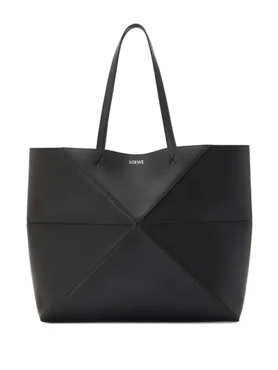 Loewe Puzzle Fold Large Leather Tote In Black