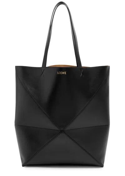 Loewe Puzzle Fold Large Leather Tote In Black