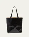 Loewe Puzzle Fold Large Patent Python-embossed Tote Bag In Black