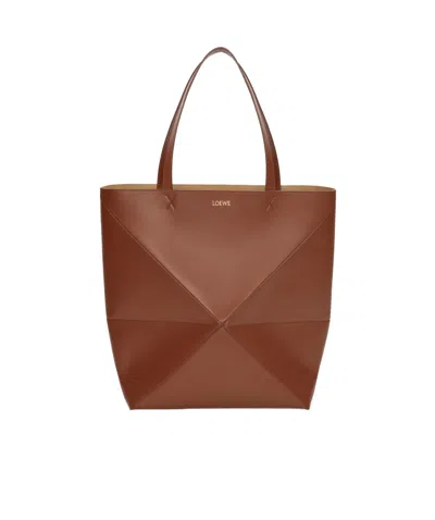 Loewe Puzzle Fold Convertible Large Leather Tote In Brown