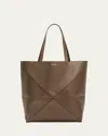 Loewe Puzzle Fold Large Tote Bag In Shiny Leather In Umber