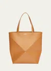 Loewe Puzzle Fold Large Tote Bag In Shiny Leather In Warm Desert