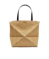 Loewe Mini Natural Raffia Puzzle Fold Tote Handbag In Nude