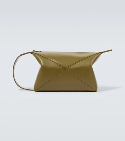 Loewe Puzzle Fold Leather Makeup Bag In Green