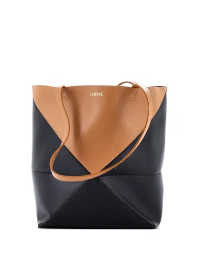 Pre-owned Loewe Puzzle Fold Leather Medium Tote Bag In Black