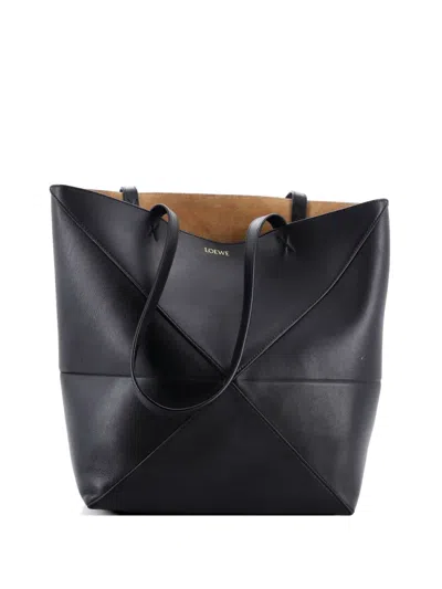 Pre-owned Loewe Puzzle Fold Leather Medium Tote Bag In Black
