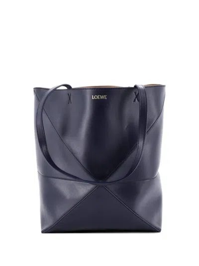 Pre-owned Loewe Puzzle Fold Leather Medium Tote Bag In Blue