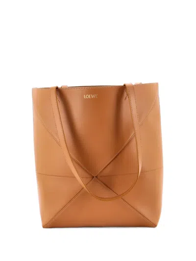 Pre-owned Loewe Puzzle Fold Leather Medium Tote Bag In Brown