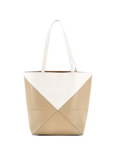 Pre-owned Loewe Puzzle Fold Leather Medium Tote Bag In Neutral