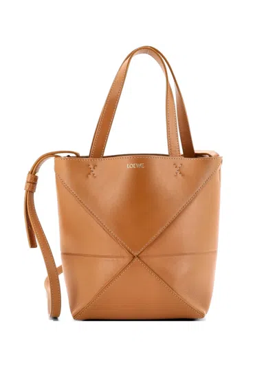 Pre-owned Loewe Puzzle Fold Leather Mini Tote Bag In Brown