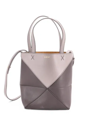 Pre-owned Loewe Puzzle Fold Leather Mini Tote Bag In Grey