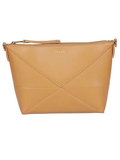 Loewe Puzzle Fold Leather Clutch In Beige