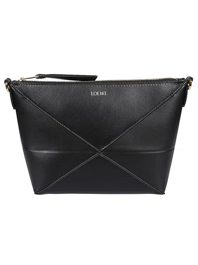 Loewe Puzzle Fold Leather Pouch In Black