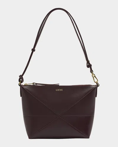 Loewe Puzzle Fold Leather Pouch Shoulder Bag In 7240 Dark Burgundy
