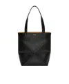 Loewe Puzzle Fold Medium Tote Bag In Shiny Leather In Black
