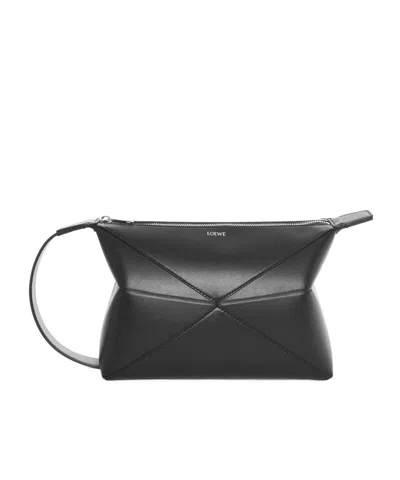 Loewe Puzzle Fold Leather Wash Bag In Black