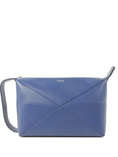 Pre-owned Loewe Puzzle Fold Leather Wash Bag In Blue