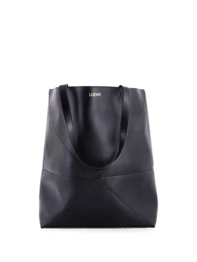 Pre-owned Loewe Puzzle Fold Leather Xl Tote Bag In Black