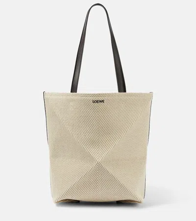 Loewe Puzzle Fold Medium Canvas Tote Bag In Ecru