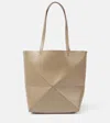 Loewe Puzzle Fold Medium Leather Tote Bag In Beige