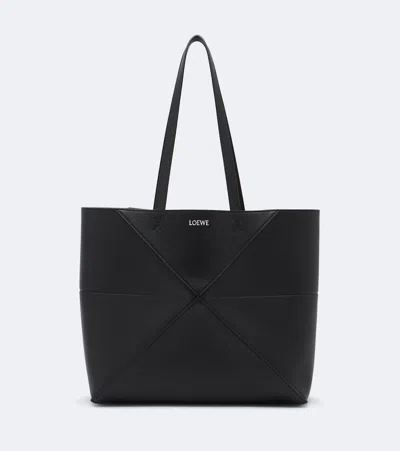 Loewe Puzzle Fold Medium Leather Tote Bag In Black