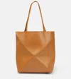 Loewe Puzzle Fold Medium Tote Bag In Shiny Leather In Brown