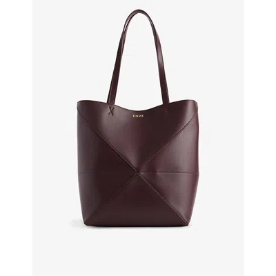 Loewe Womens Dark Burgundy Puzzle Fold Medium Leather Tote Bag
