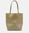Loewe Puzzle Fold Mini Tote Bag In Shiny Leather In Green