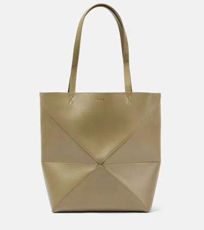 Loewe Puzzle Fold Medium Leather Tote Bag In Green