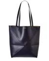 Loewe Puzzle Fold Medium Tote Bag In Shiny Leather In Blue