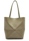 Loewe Puzzle Fold Medium Leather Tote In Sage