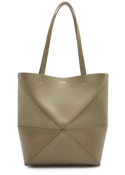 Loewe Puzzle Fold Medium Leather Tote In Green