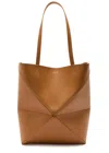 Loewe Puzzle Fold Medium Leather Tote In Tan