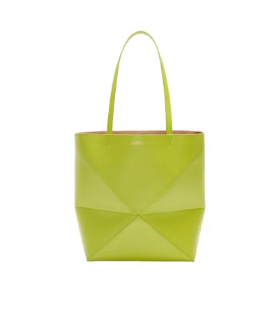 Loewe Xl Puzzle Fold Leather Tote Bag In Green