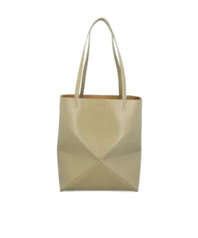 Loewe Medium Puzzle Fold Tote In Shiny Calfskin In Nude