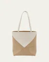 Loewe Puzzle Fold Medium Tote Bag In Shiny Bicolor Leather In Soft White/paper Craft