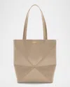 Loewe Puzzle Fold Medium Tote Bag In Shiny Leather In 2150 Sand
