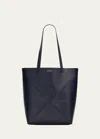 Loewe Puzzle Fold Medium Tote Bag In Shiny Leather In Abyss Blue