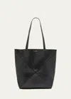 Loewe Puzzle Fold Medium Tote Bag In Shiny Leather In Black